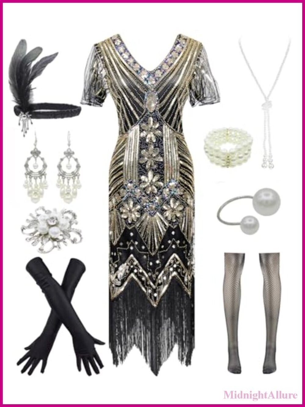 1920s Sequin Flapper Dress with Accessories Set Plus Size